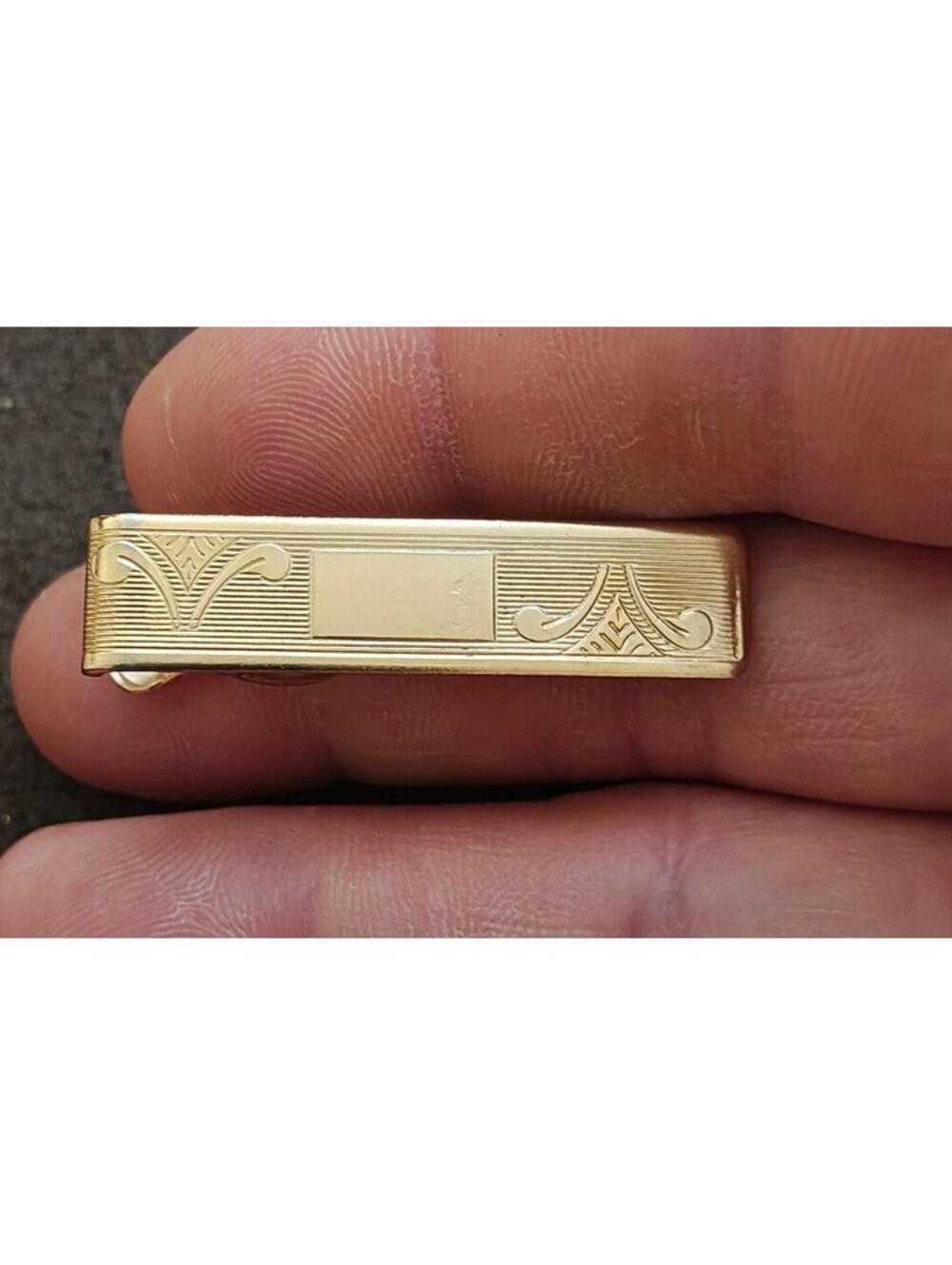1950s/60s Gold Tone Etched Tie Bar Clip